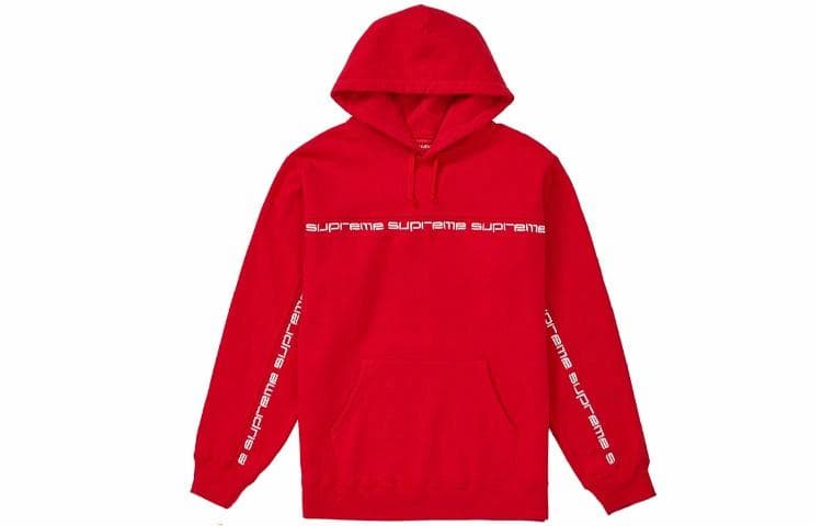 Кофта Supreme FW18 Text Stripe Hooded Sweatshirt Red - изображение 1