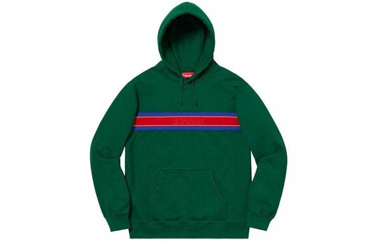 Кофта Supreme SS19 Chest Stripe Logo Hooded Sweatshirt DarkGreen logo - изображение 1