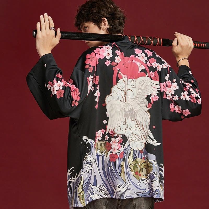 Kimura Sansha Sakura Crane Print Robe - изображение 6
