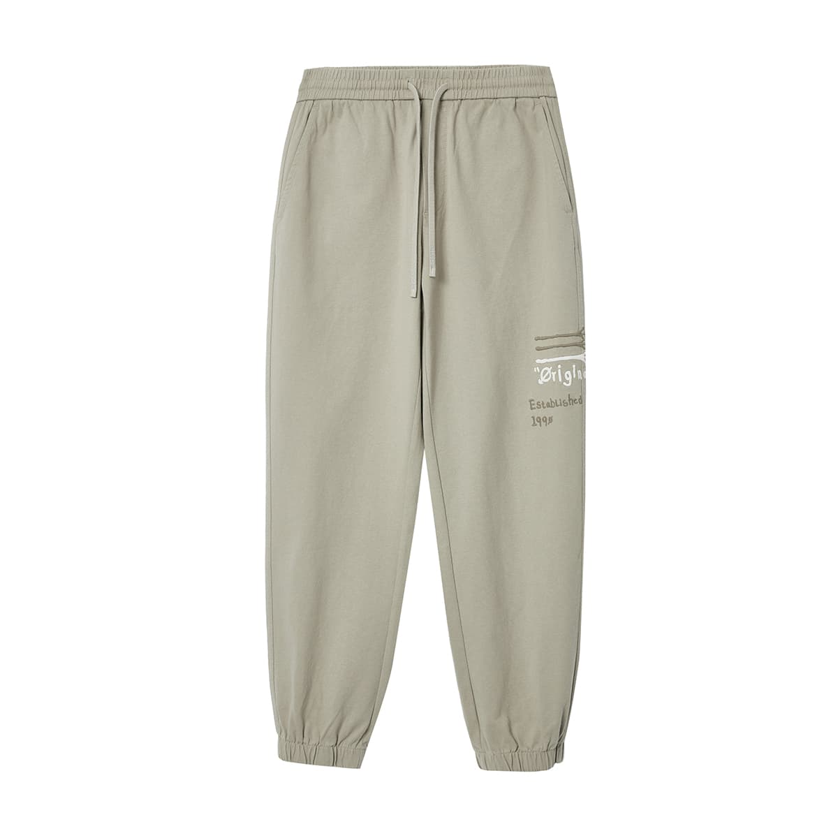 Штаны JACK&JONES Весенний модный универсальный американский спортивные брюки с вышивкой микроэластичный удобный 100% хлопок облегающий эластичный манжет вязаные спортивные брюки мужской E11 хаки - изображение 1