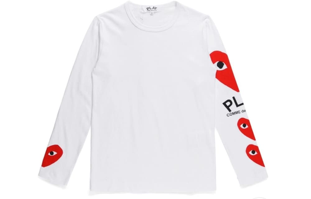 Кофта CDG Play 3Heart Logo Crewneck Long Sleeve Tee White - изображение 1