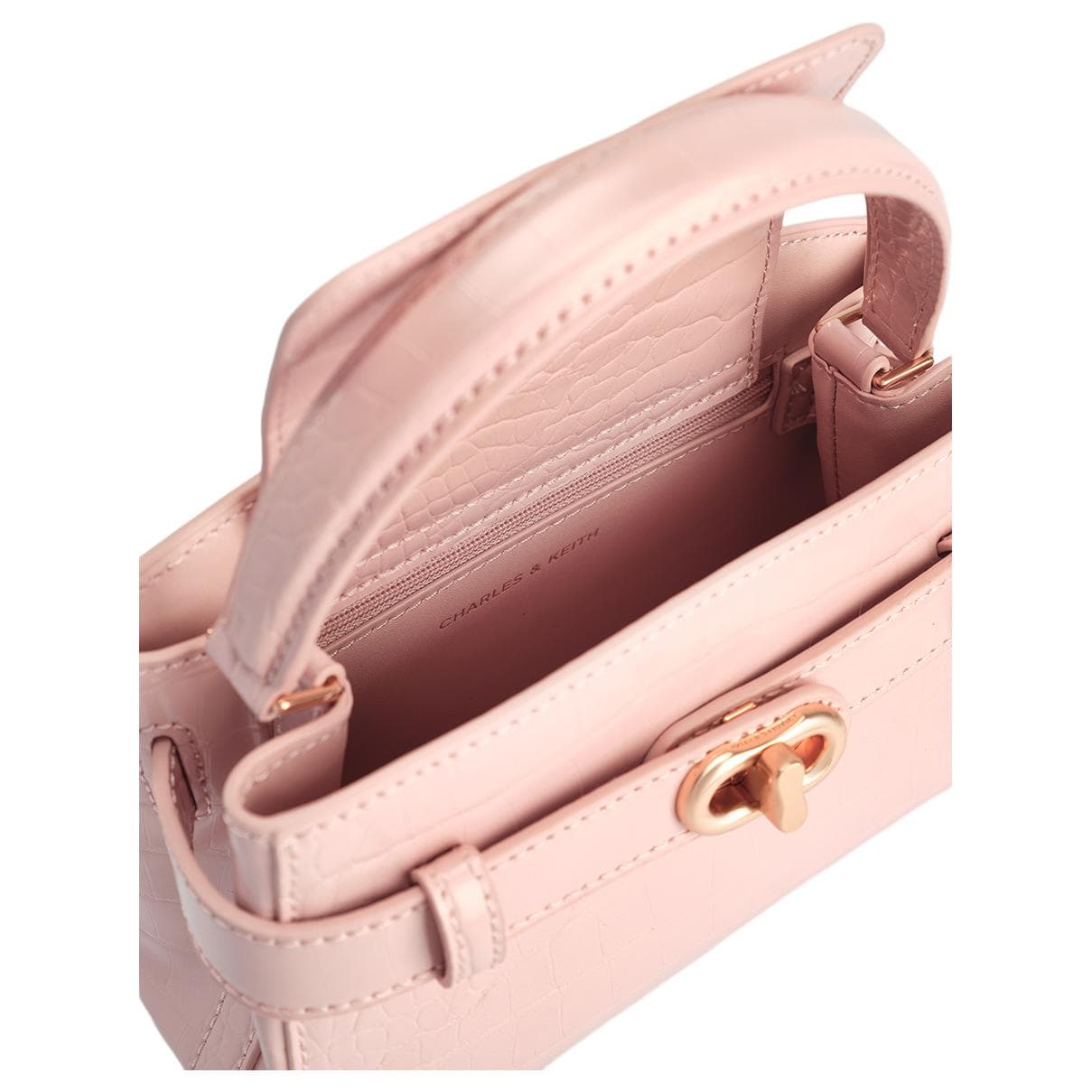 Сумка CHARLES&KEITH Сумка Kelly через плечо из PU с золотистой металлической фурнитурой, маленький размер, розовый - изображение 5