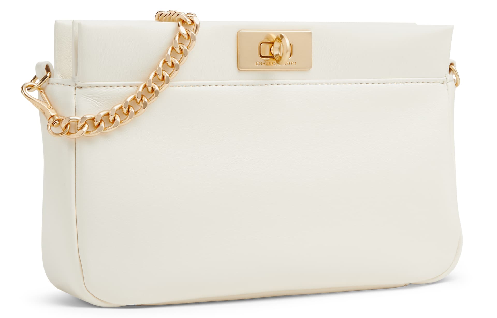 Сумка через плечо CHARLES&KEITH Мягкая минималистичная повседневная сумка через плечо с замком PU, маленький размер, женская, кремово-молочный белый/черный/темно-коричневый - изображение 2
