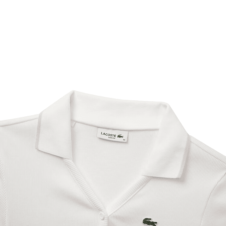 LACOSTE SS25 Поло Женское Белый Розовый Цветовой Контраст - изображение 2