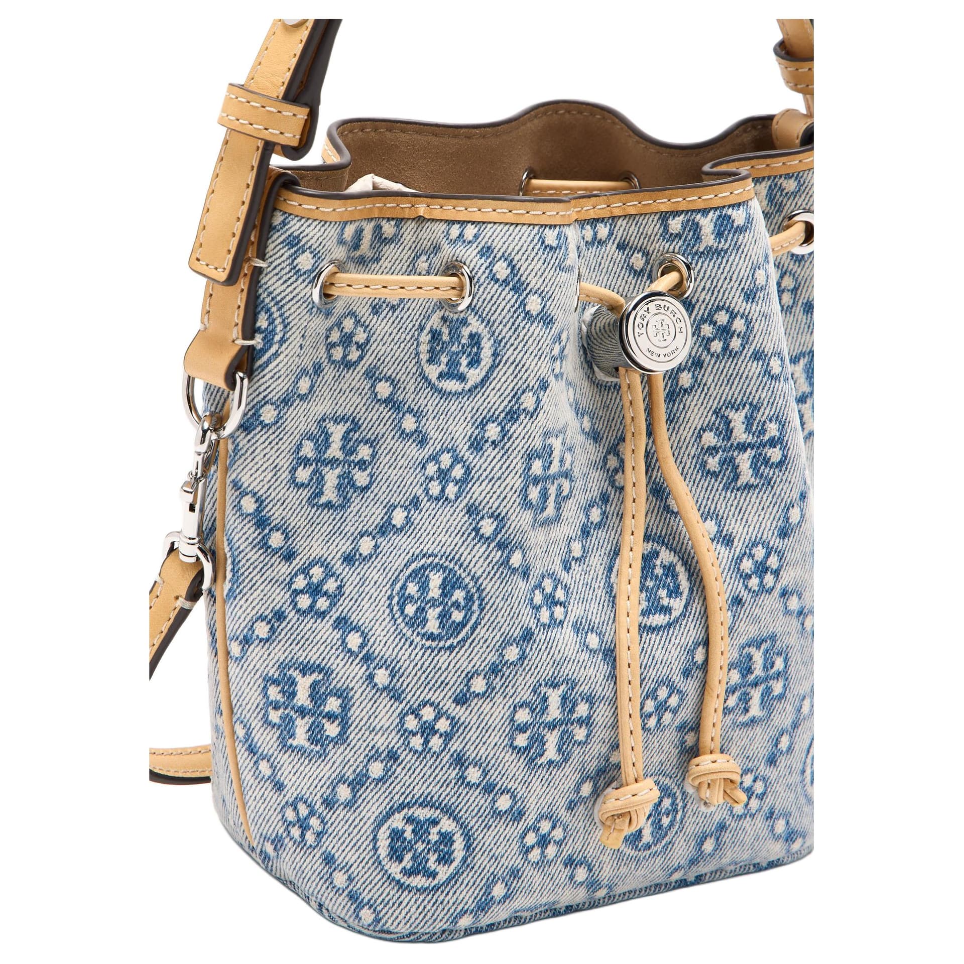 Сумка Tory Burch Tory Burch T Monogram Съемный ремешок Ткань Сумка-ведро Сумка через плечо Сумка Мини Женская - изображение 3