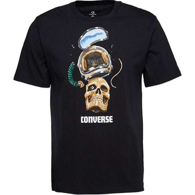 Футболка Converse Skull Helmet Удобная футболка с круглым вырезом и буквами Мужская Черный - изображение 1
