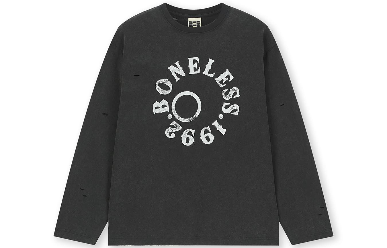 Футболка BONELESS Футболка с принтом, круглым вырезом, контрастными цветами, экстра свободный, длинный рукав, унисекс, черный - изображение 1