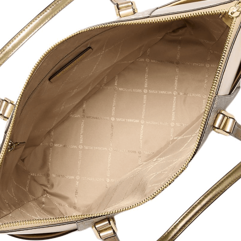Мини-сумка MICHAEL KORS Charlotte Покрытый холст Тоут Сумка Сумка для покупок Сумка на плечо Большая Женская Светло-золотая - изображение 4