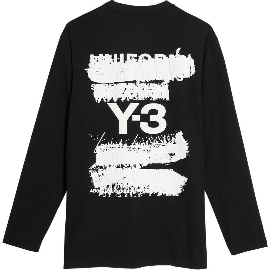Футболка Y-3 SS25 logo T-shirt с принтом, круглый вырез, экстра свободный, длинный рукав, унисекс, черный - изображение 1
