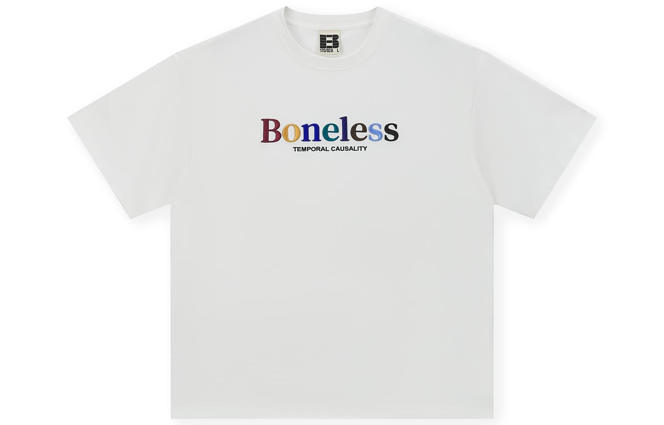 Футболка BONELESS B серия Винтаж вышивка с буквами и логотипом Американский уличный стиль Базовый 100% хлопок Свободный покрой Круглый вырез Пуловер Короткий рукав Унисекс - изображение 3