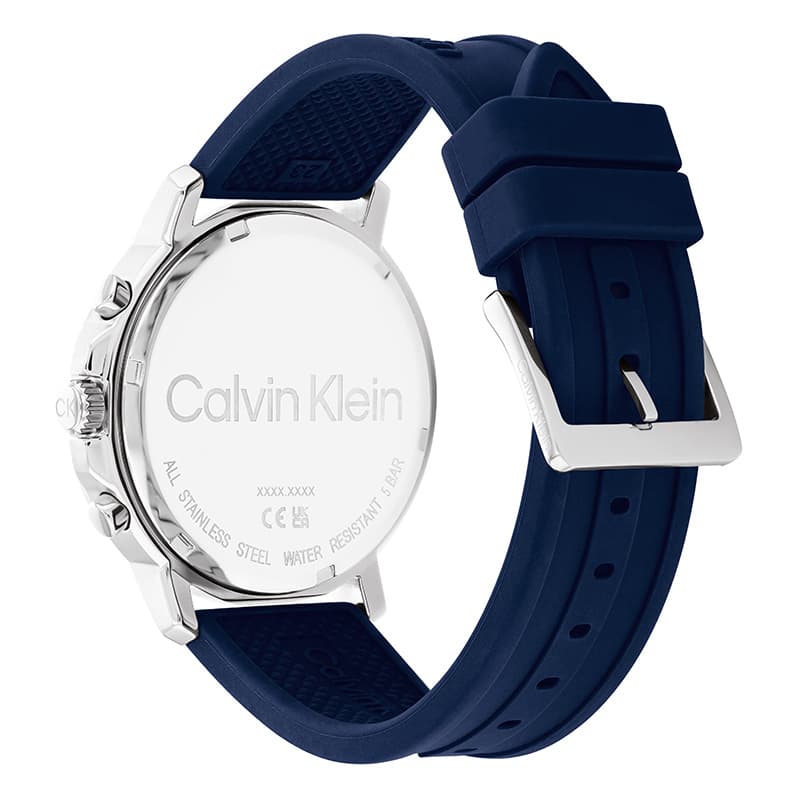 Часы CALVIN KLEIN Мужские часы Кварцевый механизм 46 мм Синий циферблат Корпус из нержавеющей стали Силиконовый ремешок - изображение 3