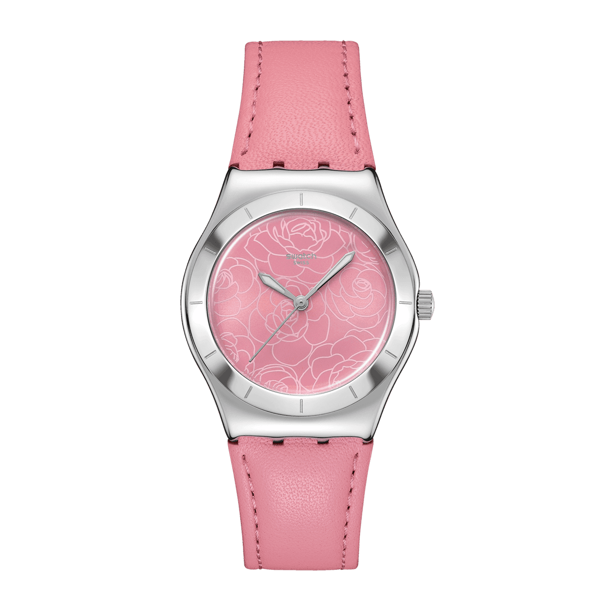 Часы Swatch Quartz Механизм Унисекс Часы Розовый Циферблат Искусственная кожа Шнуровка - изображение 1