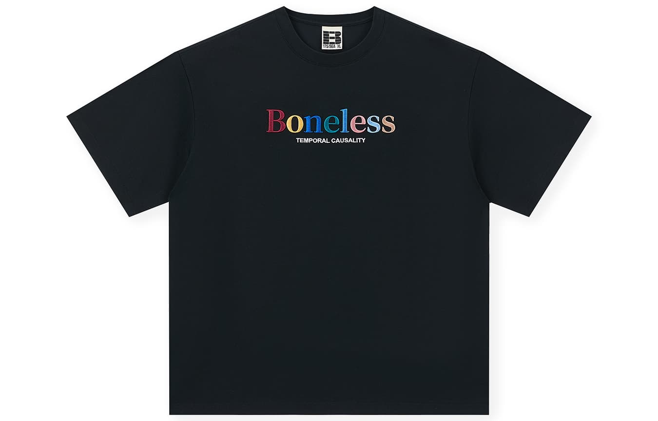 Футболка BONELESS B серия Винтаж вышивка с буквами и логотипом Американский уличный стиль Базовый 100% хлопок Свободный покрой Круглый вырез Пуловер Короткий рукав Унисекс - изображение 1
