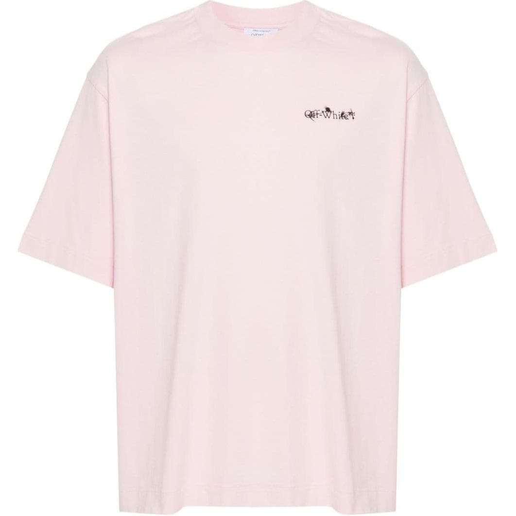 Футболка OFF-WHITE Футболка с круглым вырезом и принтом с логотипом и буквами, обычный крой, мужская, розовая - изображение 1