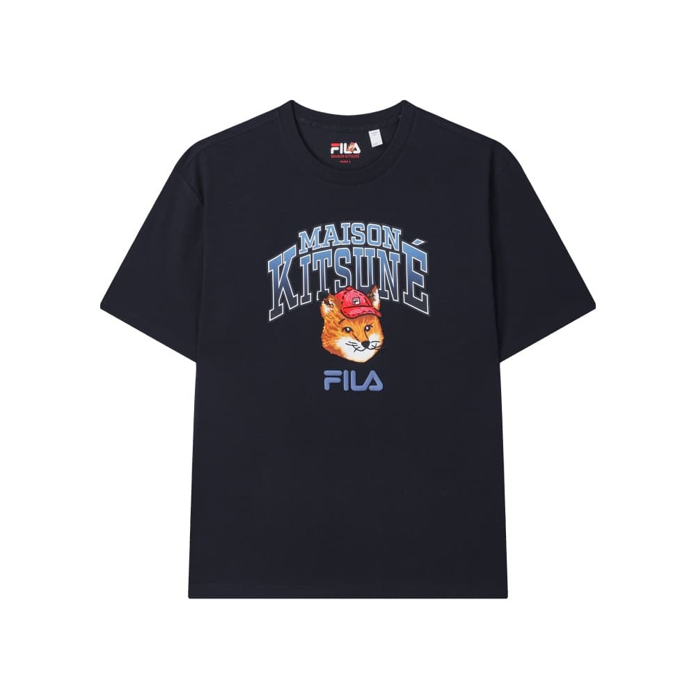 Футболка FILA X MAISON KITSUNE Little Fox T Рубашка Унисекс Легенда Синий - изображение 1