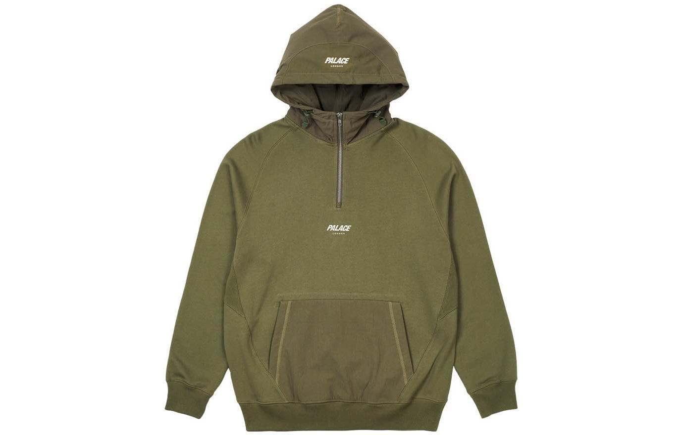 Худи PALACE FW22 14 Zip Cotton Panel Hood Olive Logo - изображение 1