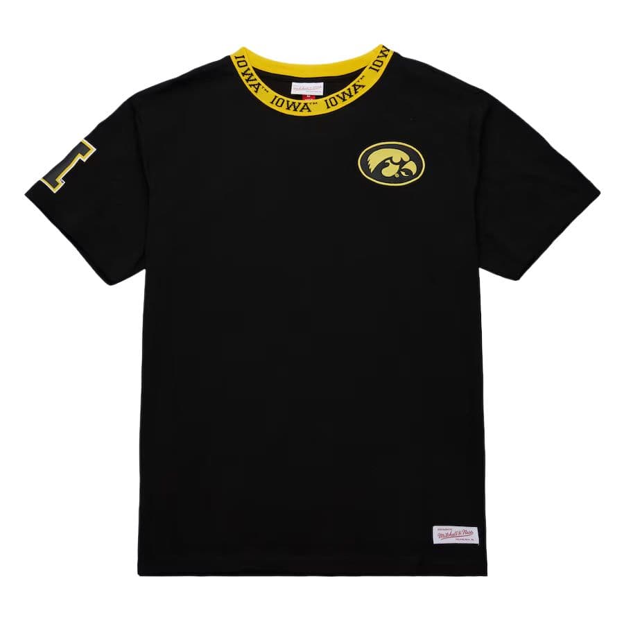 Футболка Mitchell Ness Iowa Hawkeyes Жаккардовый трикотаж Ringer T Рубашка Мужская Черная - изображение 1