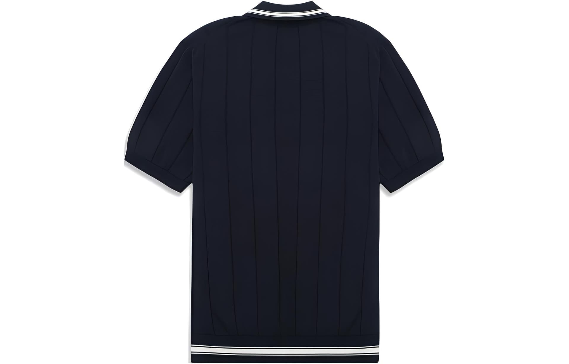 Поло LI-NING 1990 Classic Полосатый вышитый логотип укороченное поло Мужской Темно-синий - изображение 2