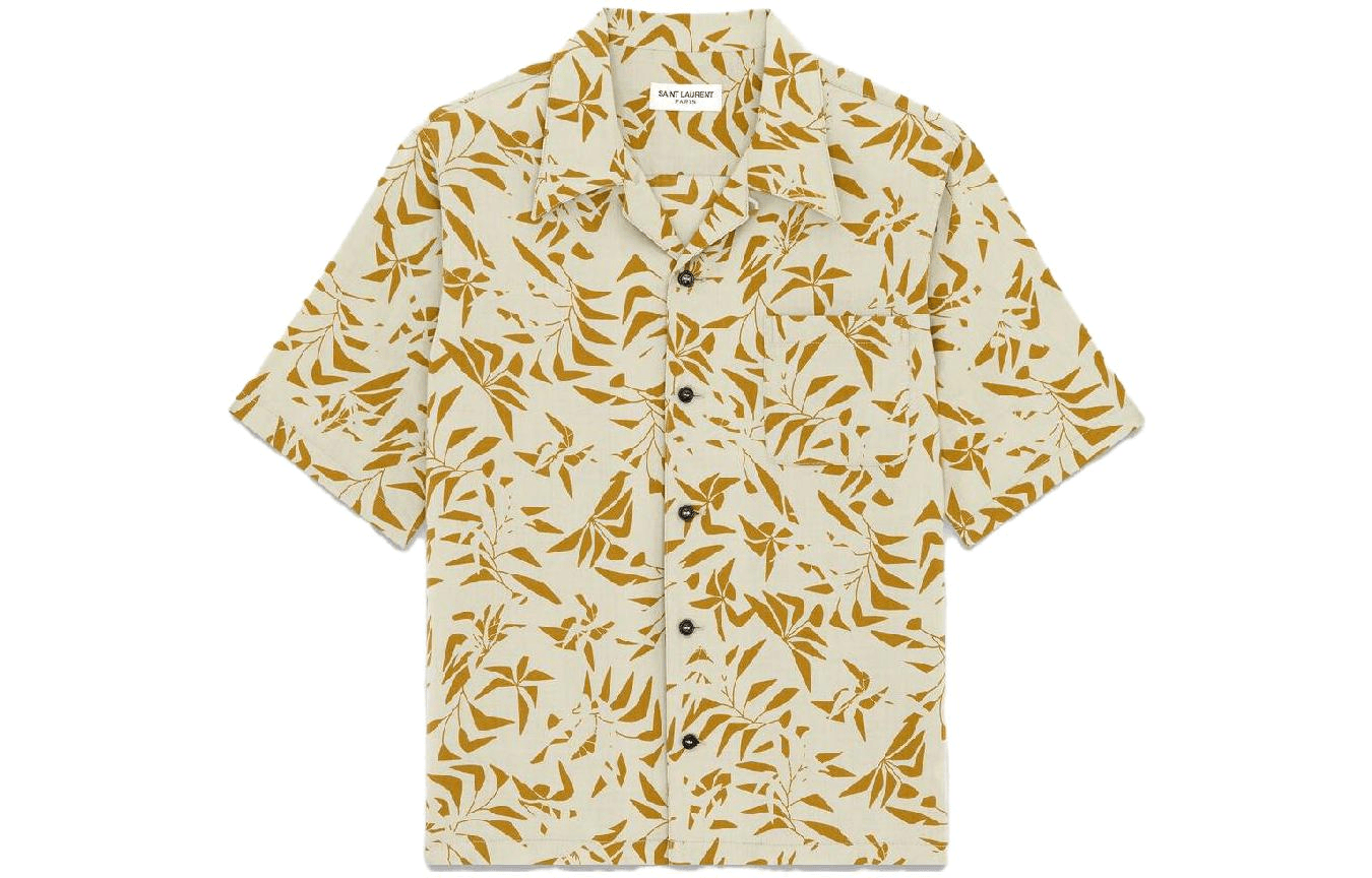 Рубашка Saint Laurent SS23 Palm Tree Print Short Sleeve Shirt Beige