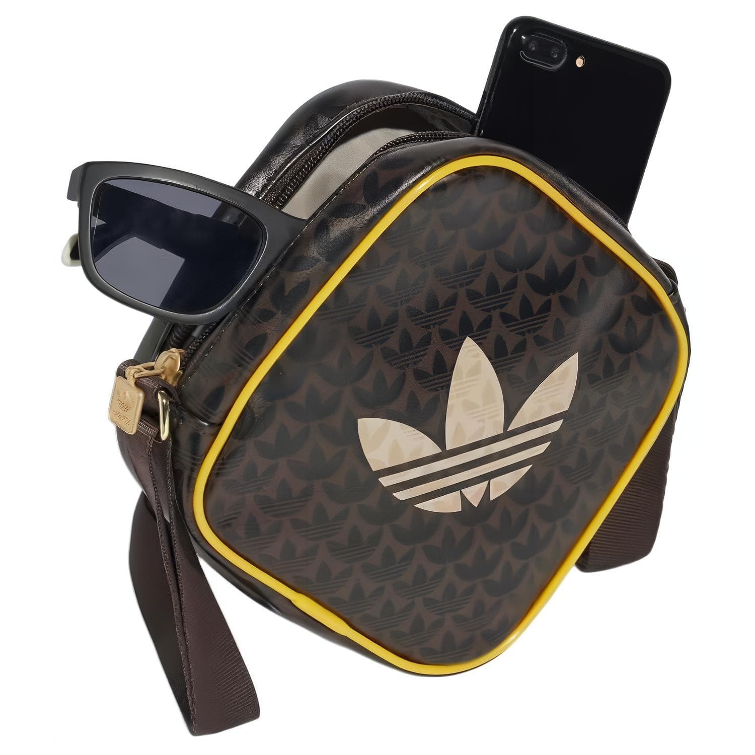 Мини-сумка Adidas Originals Трилистник ПУ (полиуретан) Сумка через плечо Унисекс Темно-коричневый - изображение 3