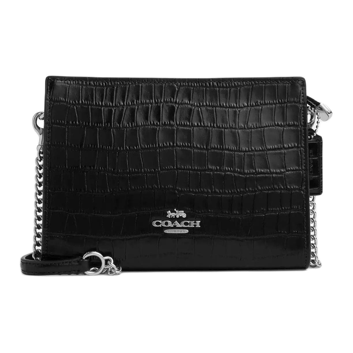 Сумка через плечо COACH Slim Crossbody Крокодиловый узор Тисненая кожа Сумка через плечо Маленькая Женская Черная - изображение 1