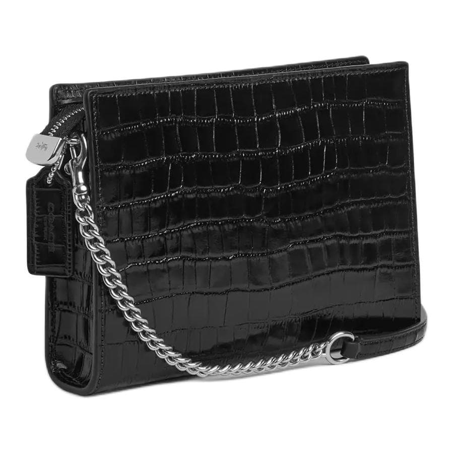 Сумка через плечо COACH Slim Crossbody Крокодиловый узор Тисненая кожа Сумка через плечо Маленькая Женская Черная - изображение 2