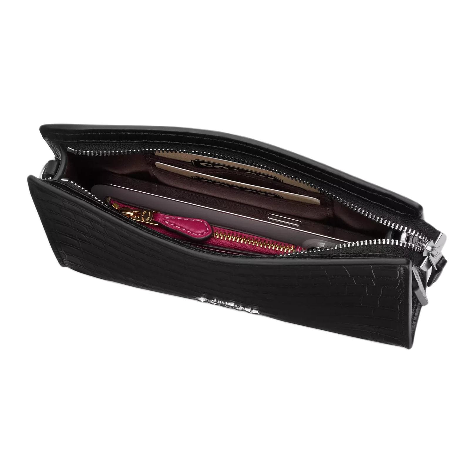 Сумка через плечо COACH Slim Crossbody Крокодиловый узор Тисненая кожа Сумка через плечо Маленькая Женская Черная - изображение 4