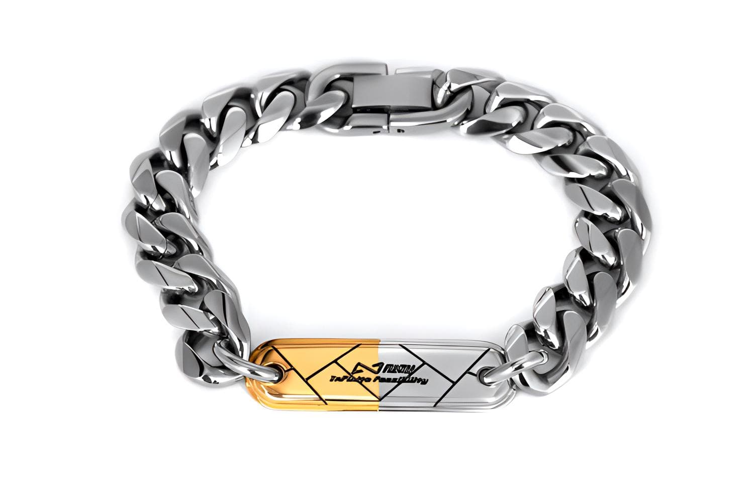 Браслет OMTO Two-Tone Plaque Cuban Bracelet Men Gold Silver - изображение 2