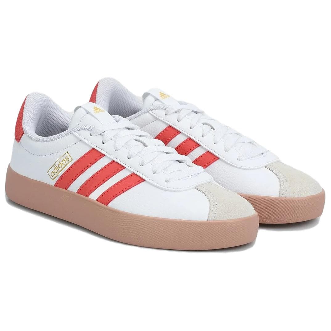 Кроссовки Adidas VL COURT 3,0 Противоскользящие Устойчивые к истиранию Низкие Кроссовки для скейтбординга Женские Белые Красные - изображение 4