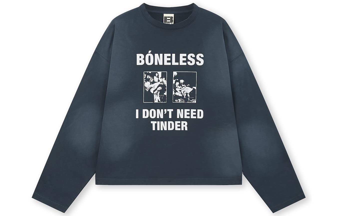 Худи BONELESS JustForToday Круглый вырез Пуловер 100% хлопок Винтаж/дворцовый стиль Промытый Повседневный Минималистичный Толстовка Унисекс - изображение 1