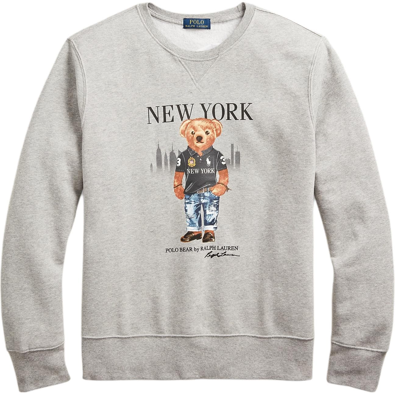Худи Polo Ralph Lauren Медведь С принтом Круглый вырез С флисовой подкладкой Длинный рукав Толстовка Мужской Серый - изображение 1