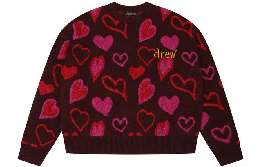 Кофта Drew House FW22 Scribble Hearts Sweater Burgundy - изображение 1