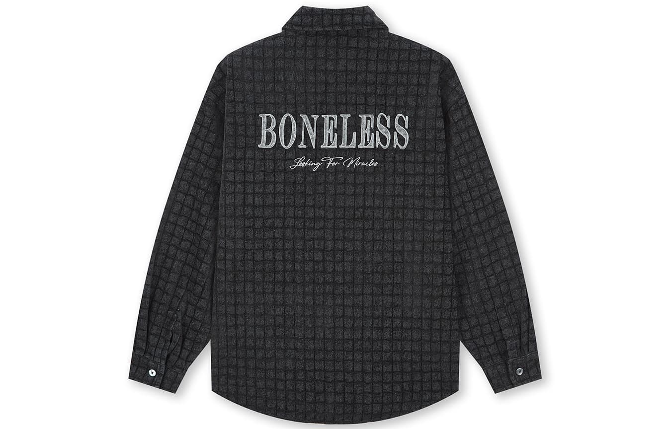 Рубашка BONELESS Вышивка Логотип Отложной воротник Клетка Свободный покрой Роскошная уличная одежда Повседневный Рубашка с длинными рукавами Унисекс - изображение 1