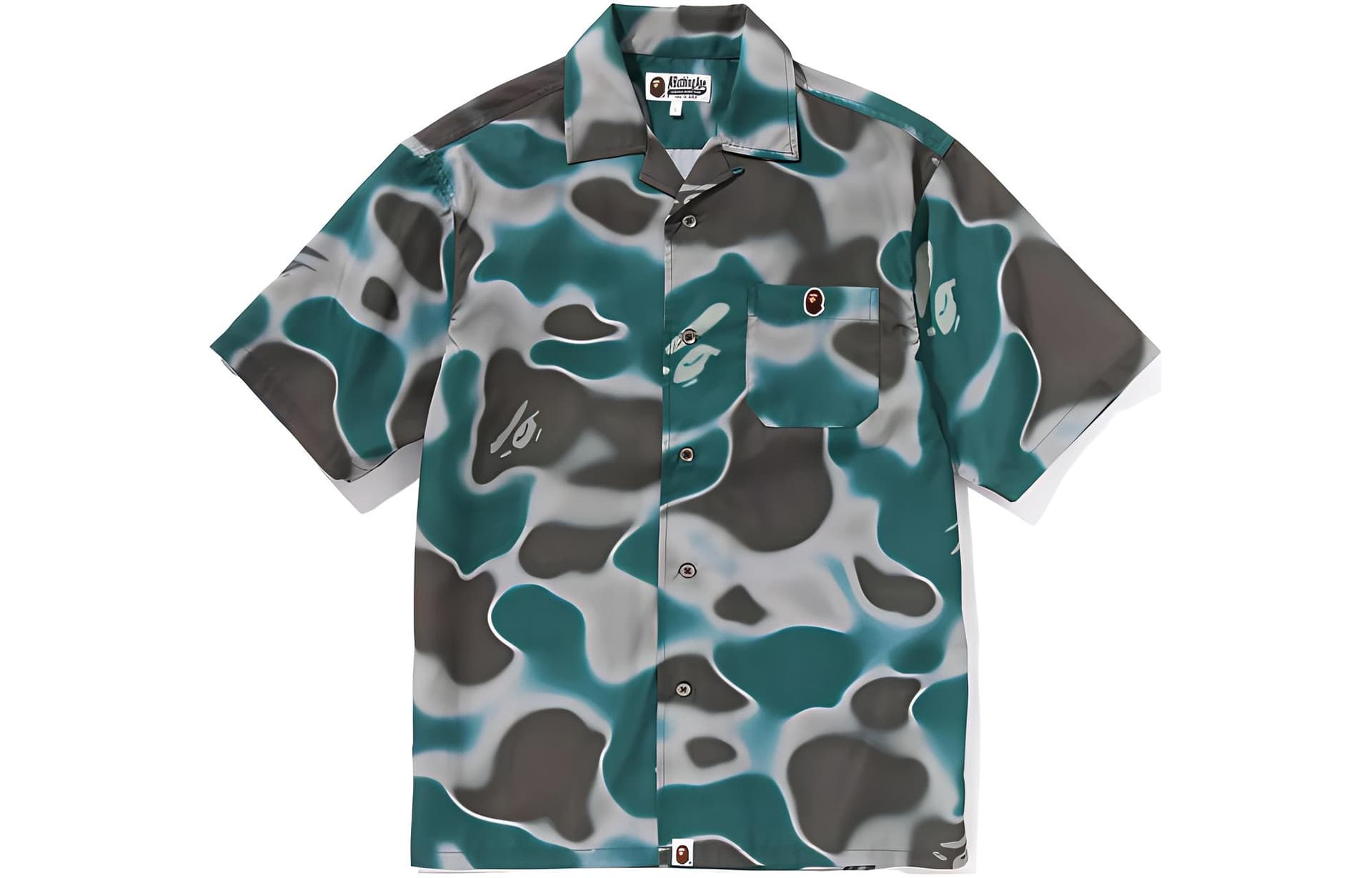 Рубашка A BATHING APE Liquid Camo One Point Open Collar Shirt - изображение 1