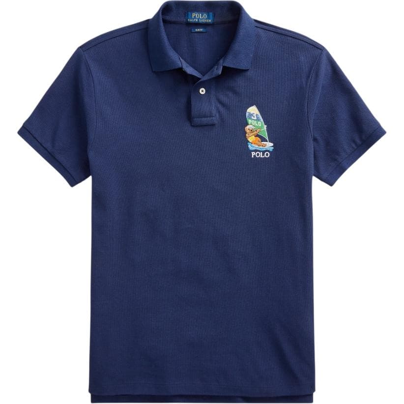 Поло Polo Ralph Lauren Polo Bear Поло Облегающий Мужской Темно-синий - изображение 1