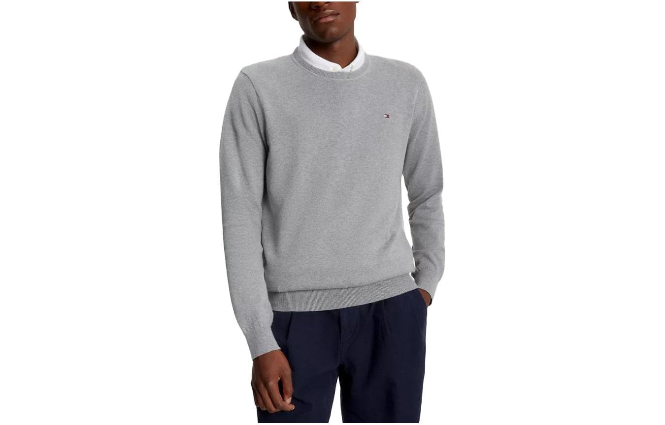 Кофта Tommy Hilfiger FW23 Solid Crewneck Sweater Sweaters Grey Heather Logo - изображение 1