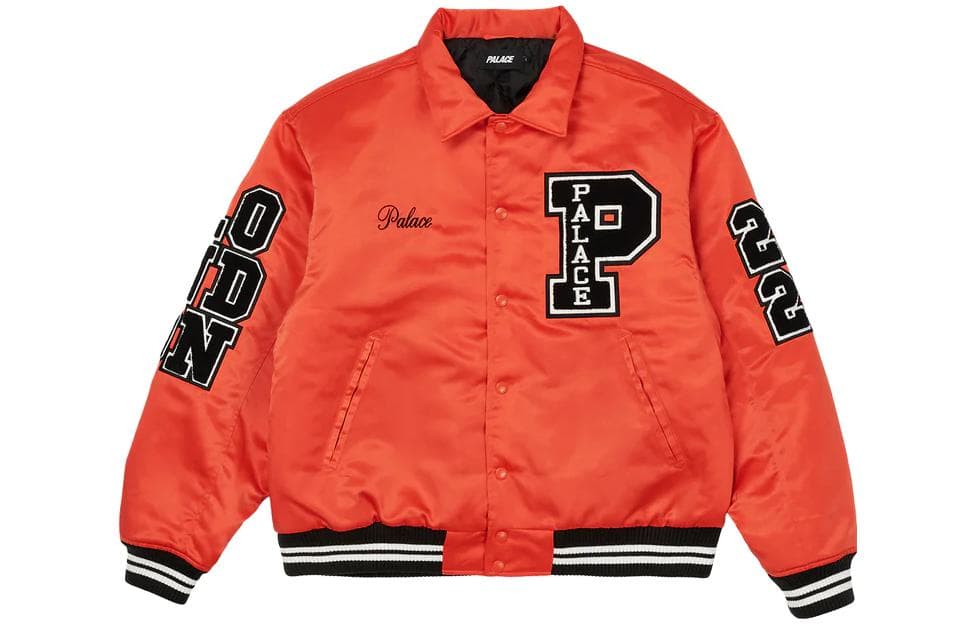 Куртка PALACE FW22 SATIN Satin Varsity Jacket Orange Logo - изображение 1