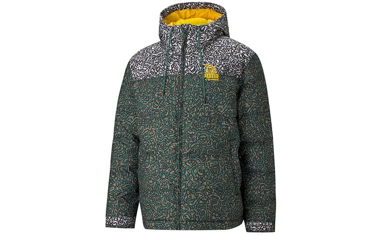 Зимняя куртка пуховик Puma Printed Padded Hoodie Jacket Green - изображение 1