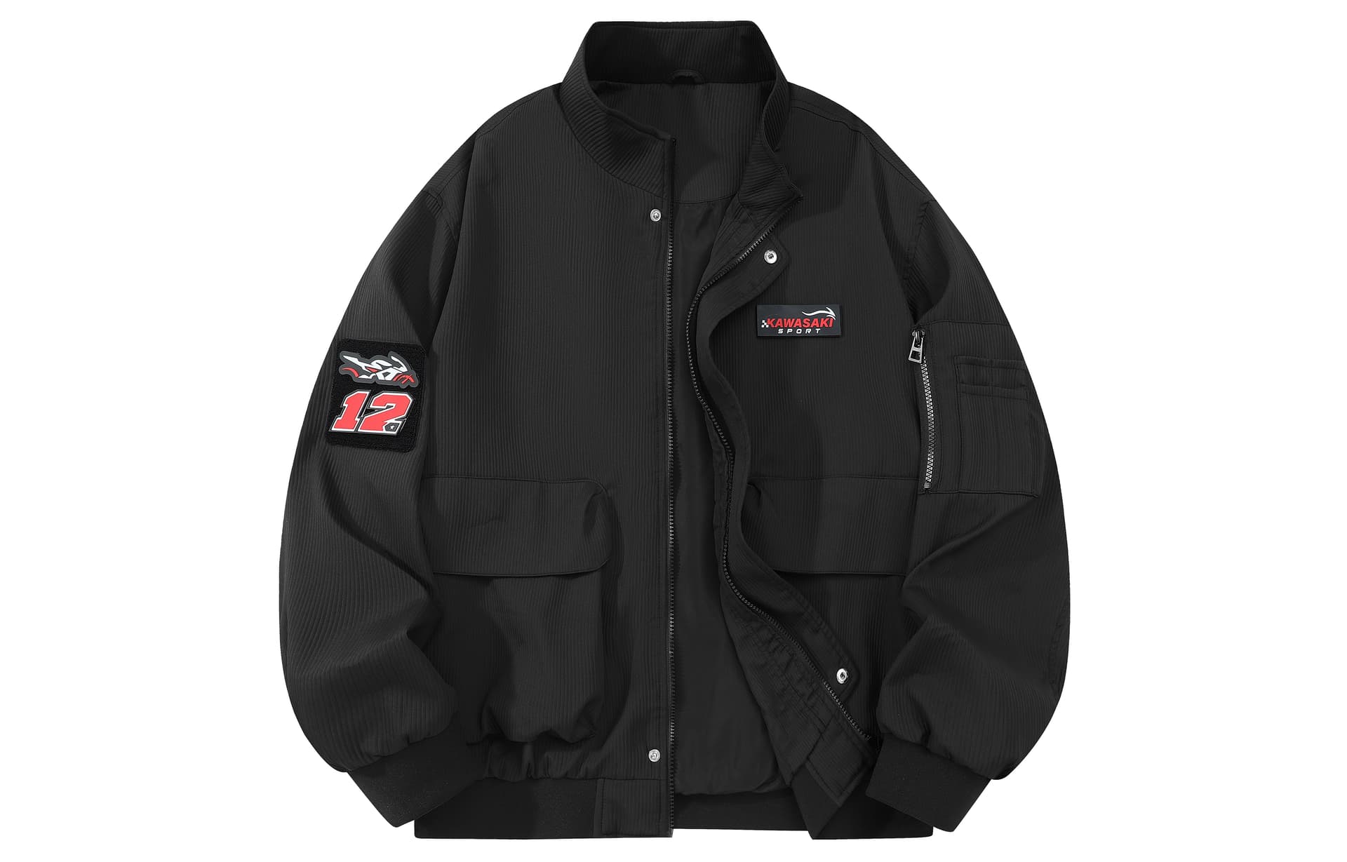 Куртка Kawasaki x Кавасаки Американский Базовый Однотонный Застежка на липучке Повседневный Экстра свободный Универсальный Преппи стиль Авиатор Унисекс - изображение 1