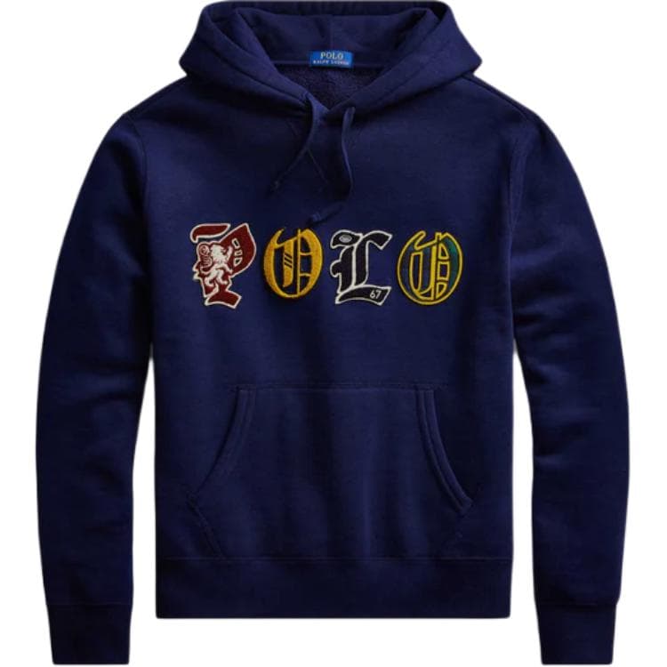 Худи Polo Ralph Lauren FW23 Поло с заплаткой капюшоном флисовой подкладкой длинный рукав Толстовка мужской морской синий - изображение 1
