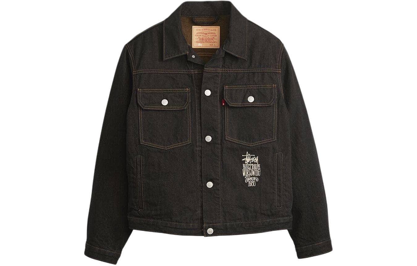 Джинсовая куртка Stussy x Levi's SS24 Logo Embroidered Trucker Jacket Black - изображение 1