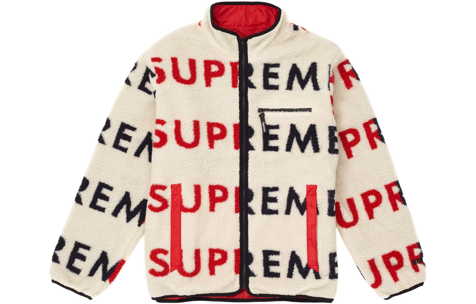 Куртка Supreme FW18 Reversible Logo Fleece Jacket Natural - изображение 1