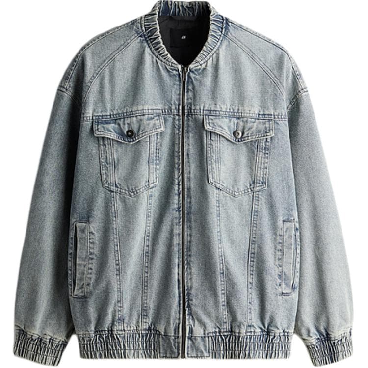 Джинсовая куртка H&M Свободный крой модная удобная джинсовая куртка Длинный рукав Мужской Светло-синий деним - изображение 1