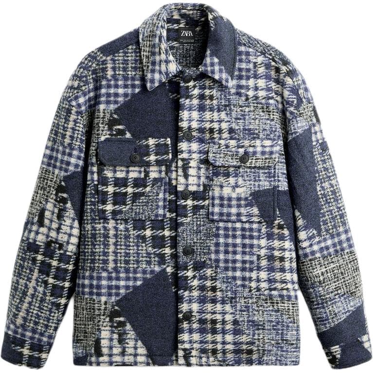 Куртка ZARA Flannel Patchwork Shirt Jacket Blue - изображение 1