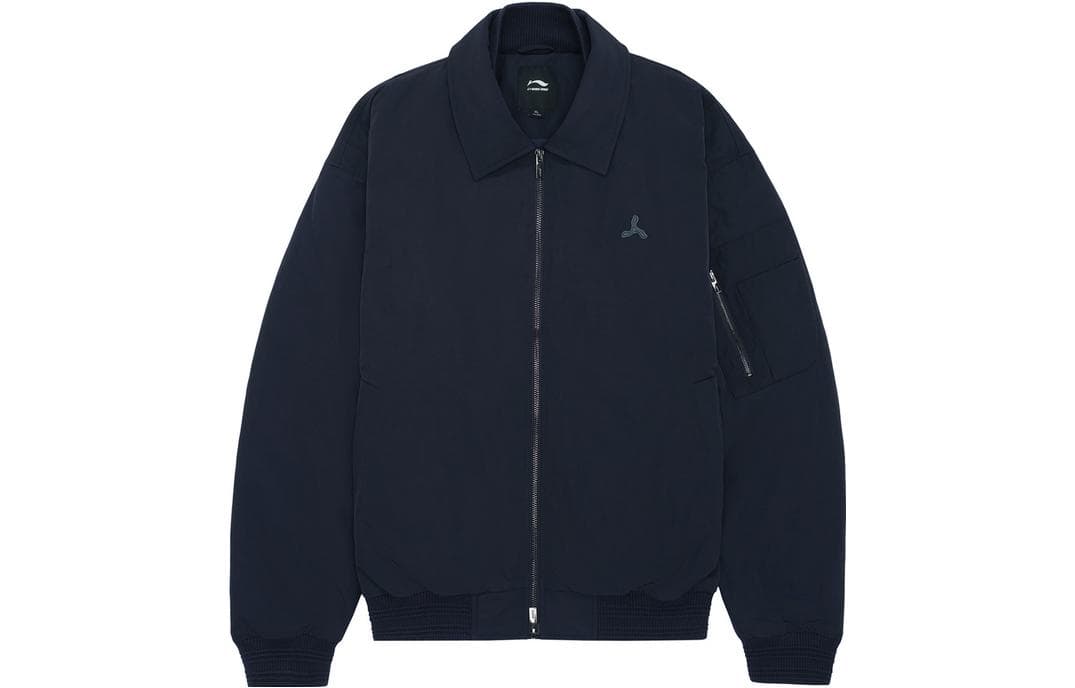 Зимняя куртка LI-NING 1990 Classic Series Однотонный пуховик с отложным воротником и молнией Мужской темно-синий - изображение 1
