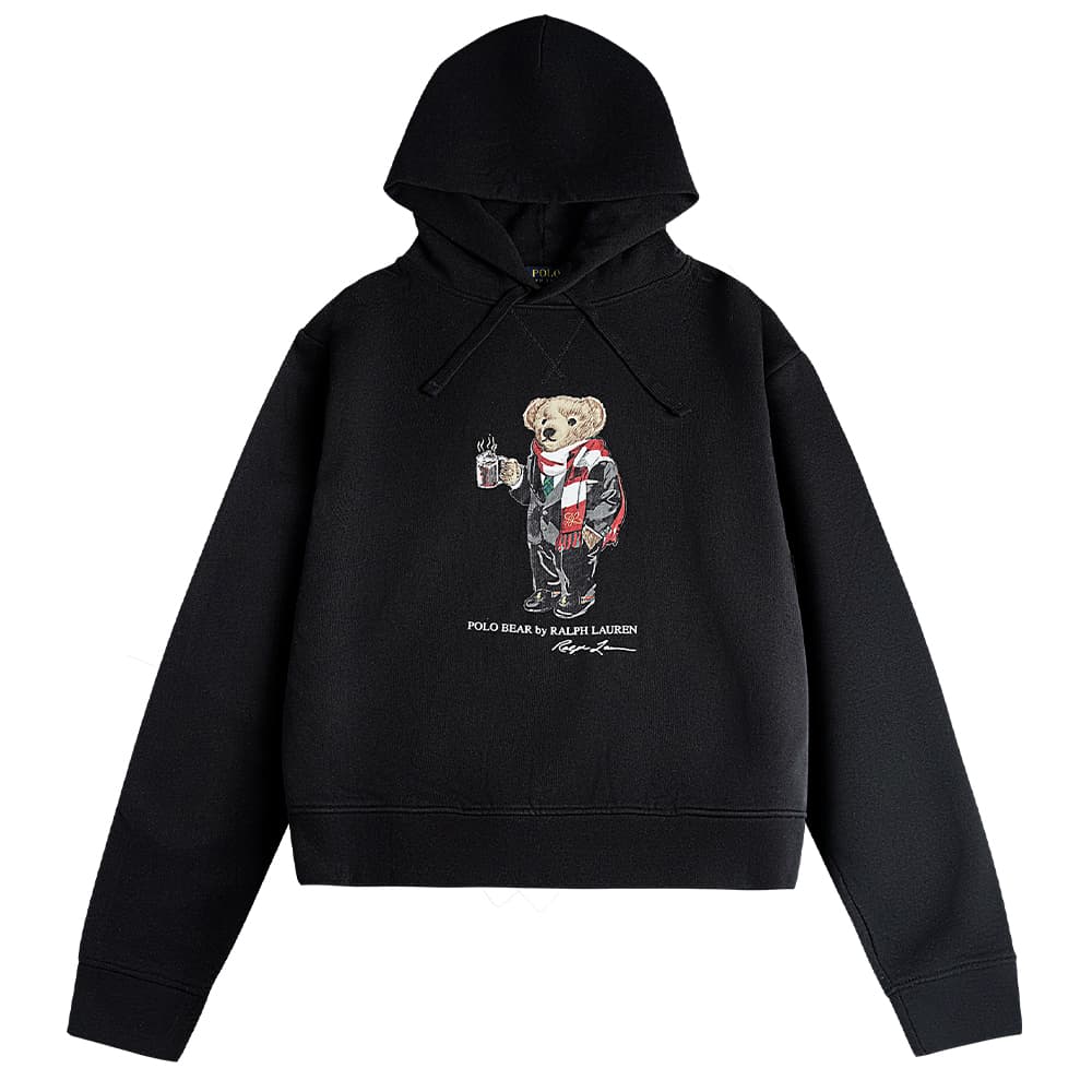 Худи Polo Ralph Lauren FW23 Медведь Узор С капюшоном С флисовой подкладкой Длинный рукав Худи-ханьфу Мужской Черный - изображение 1