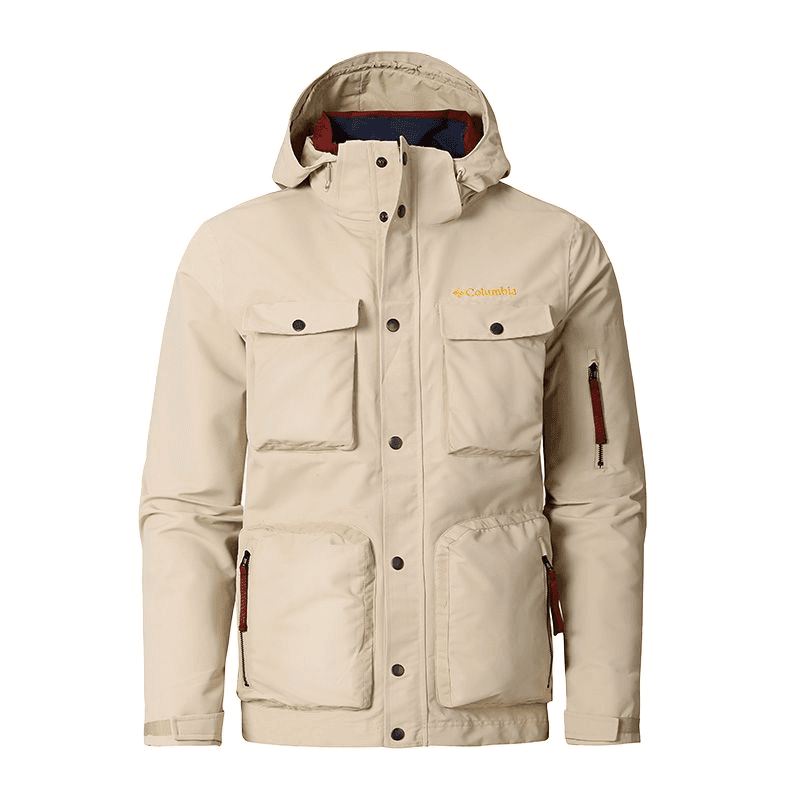 Демисезонная куртка Columbia Outdoor Series Однотонный Casual Sports Съемный капюшон Водонепроницаемый Ветрозащитный Дышащий Ветровка Мужской Светло-хаки - изображение 1