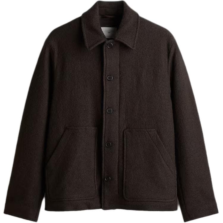 Куртка H&M Отложной воротник Однобортный Однотонный Удобный Куртки & Пальто Мужской Темно-коричневый - изображение 1