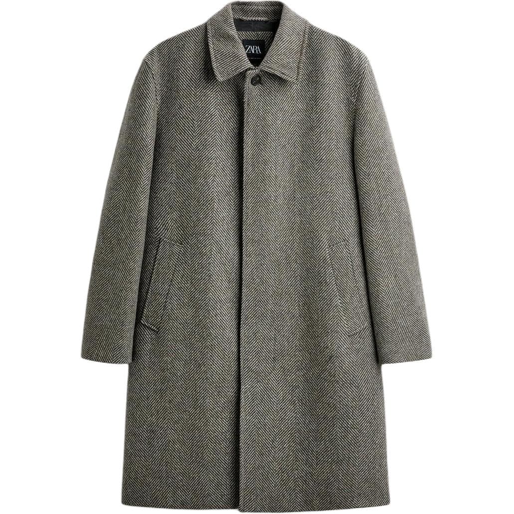 Пальто ZARA Relaxed Herringbone Coat Brown - изображение 1