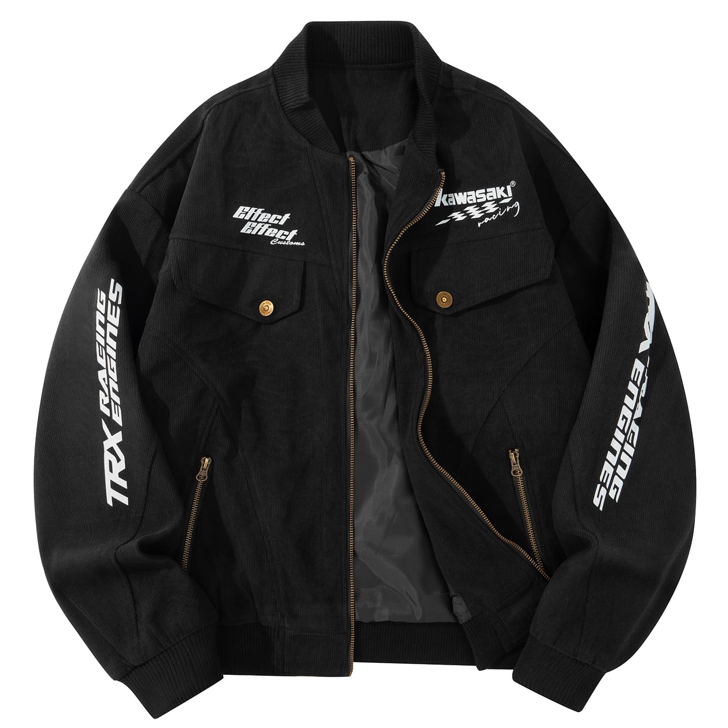 Куртка Kawasaki Американский винтаж люксовая уличная мода логотип экстра свободный повседневный ветрозащитный модный универсальный удобный карманы на молнии дизайн унисекс авиатор тренер бейсбольный воротник куртки & пальто унисекс - изображение 1